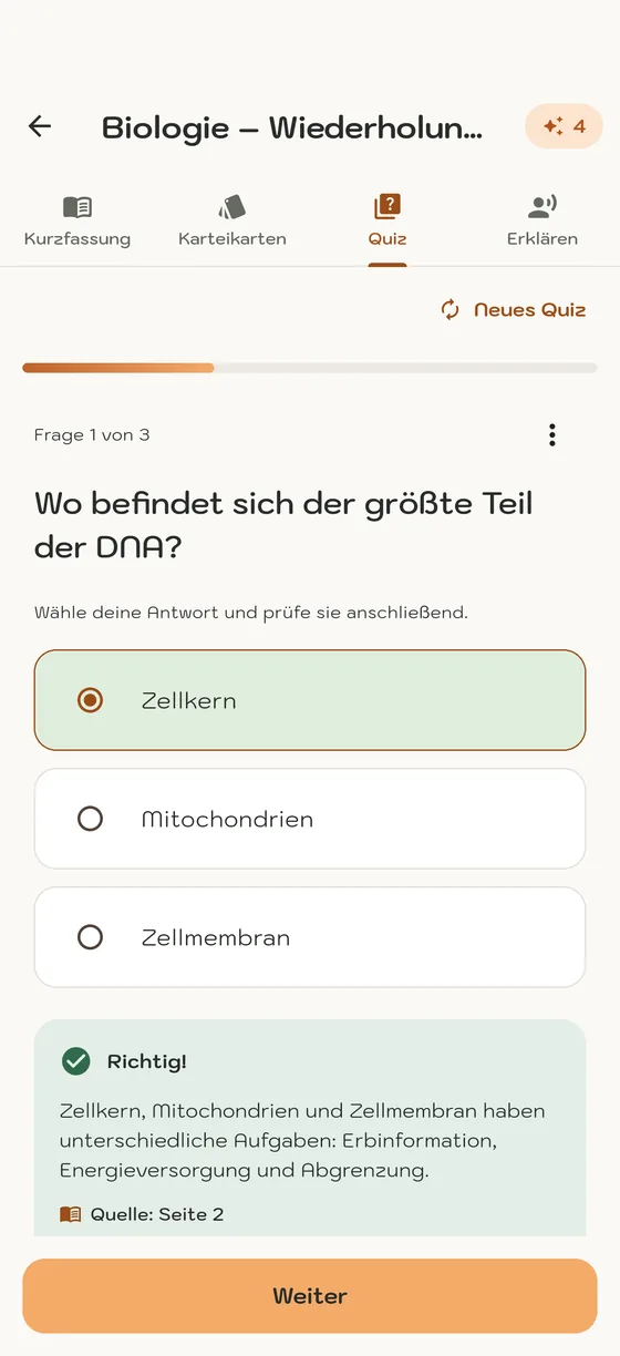 Quizfrage in MemoWize
